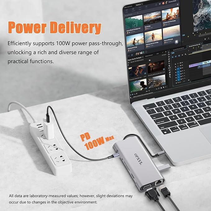 11-in-1 USB C Hub Multiport Adapter, USB C Docking Station with 4K HDMI, VGA 1080P, 100W PD, Ethernet, SD/TF, Audio, USB 3.0 Port, Laptop Dock for MacBook Pro/Air, iPad, Windows (Light Gray)