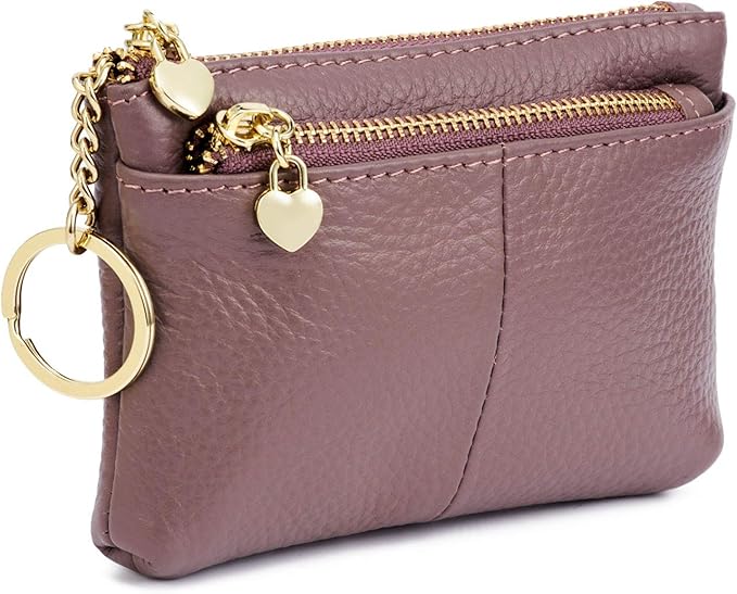 ZOOEASS Women Genuine Leather Zip Mini Coin Purse With Key Ring Triple Zipper Card Holder Wallet