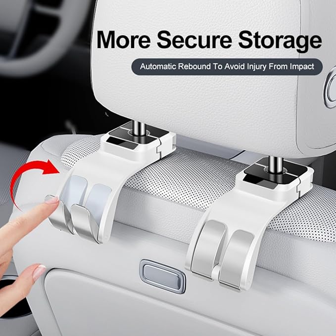 [Luxury car purse hook] | Universal headrest hooks for car | Heavy Duty Car Accessories Interior，car organizer | Multi-Function purse hook for table for Women & Men | 25KG Load Capacity (White)