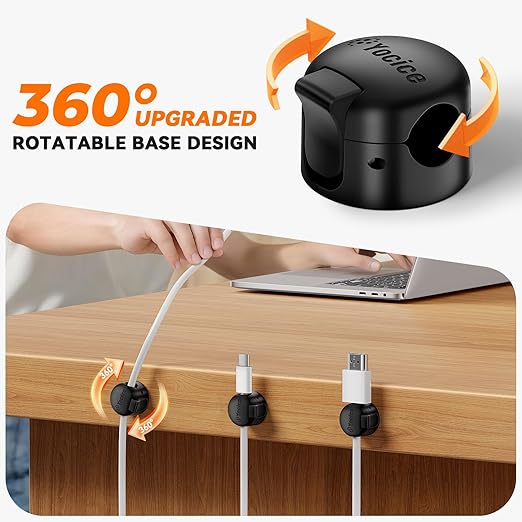 6 Pack Spring Cable Clips,Cord Organizer with Clasp Lock Desk Cable Management Cord Holder Adhesive Phone Charger Cord Clips for Home Office Car Wall Nightstand Accessories Black