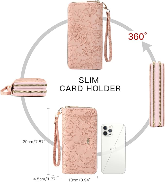 RNIEGA Wallet for Women Clutch Double Zip Around Credit Card Holder Leather Women's Wallet Large Capacity