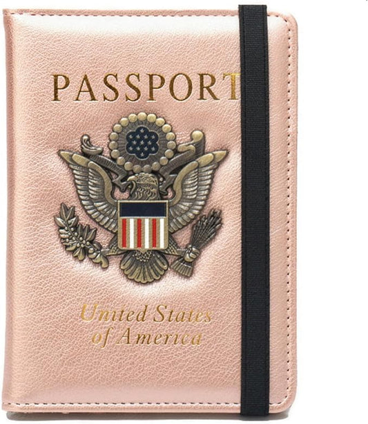 RFID Passport Holder for Travel, Leather Passport Cover RFID Blocking, Slim Durable Passport Wallet Organizer for Men Women, Travel-Friendly Case (Light Pink)