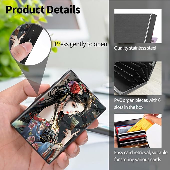 Metal Wallet, Credit Card Holder for Women Men Girls, RFID Blocking Aluminum Wallet Slim Hard Case, Mini Travel Wallet, ID Card Holder Business Card Case,Beautiful Girl