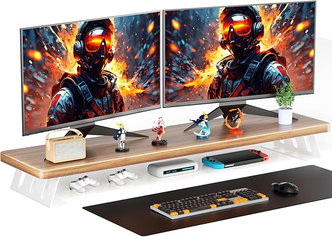 Monitor Stand Riser, 39 Inch Large Wood Monitor Stands for 2 Monitors