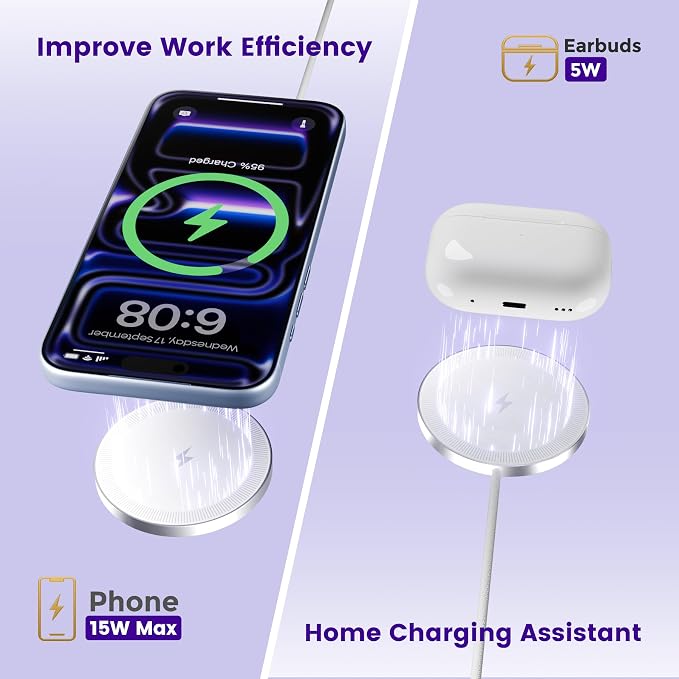 15W Wireless Charger for Apple MagSafe Charger, Magnetic Fast Charging Pad | Compatible for iPhone 17 16 15 14 13 12 Pro Max, AirPods-Slim Portable for Desk Bedside and Travel - 2 Pack, White