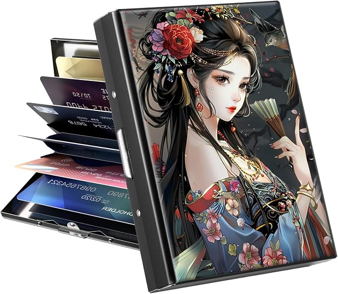 Metal Wallet, Credit Card Holder for Women Men Girls, RFID Blocking Aluminum Wallet Slim Hard Case, Mini Travel Wallet, ID Card Holder Business Card Case,Beautiful Girl