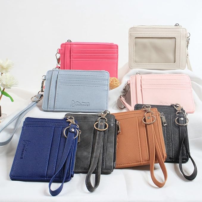 Credit Card Holder Wallet RFID Blocking Leather Small Wallet for Women Slim Minimalist Front Pocket Wristlet Wallets for Women （Navy Blue）