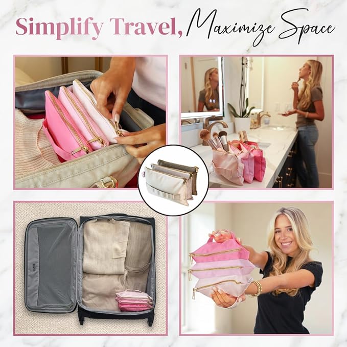 BOBBIE Accordion Travel Makeup Bag, Large Capacity Cosmetic Bags for Women, Durable & Compact Make up Organizer, Lightweight & Portable Zipper Pouch, Water-Resistant Toiletry Bag with 3 Compartments