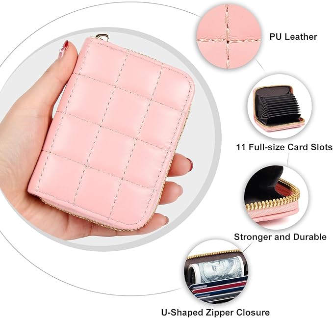 EcoVision Credit Card Holder RFID Card Case Wallet, Small Accordion Zipper Card Case Holder, Card Organizer Case for Women Men