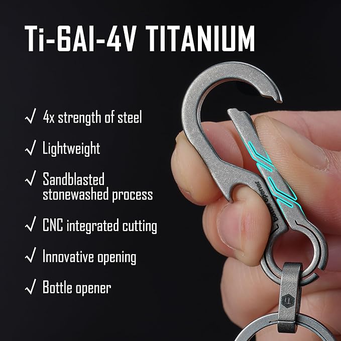 KeyUnity KM01 Titanium EDC Keychain Clip with Bottle Opener, Quick Release Carabiner Key Ring Holder for Men