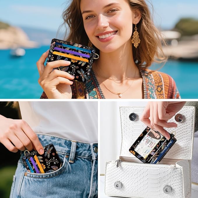 Slim Credit Card Holder Wallet RFID Blocking Minimalist Wallets Lightweight Thin Small Cute Card Case for Women, Dragonfly