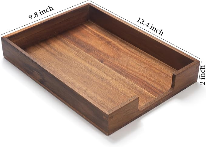 Wood Letter Tray, Acacia Wood Desk Tray, Wooden Desk Organizer, A4 Paper, Document, File, Mail, Magazine Storage Basket for Office, Classroom, Home Desktop