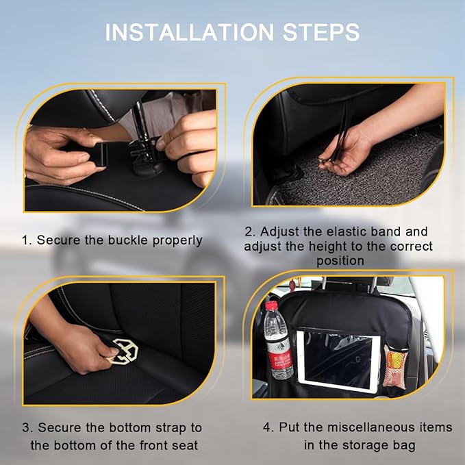 2PCS Car Seat Back Organizer, Waterproof Vehicle Storage Bag with Touch Screen Tablet Holder & 9 Pockets, Auto Kick Mats Back Seat Protector for Kids, Universal Travel Accessories (Gray/Small)