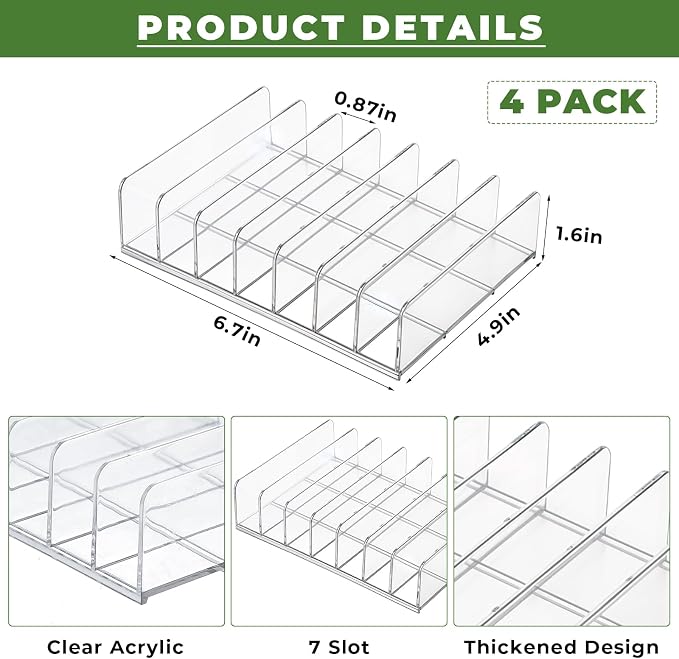4 Pcs Acrylic Mail Holder, Acrylic File Mail Desktop Organizer Sorters, 7 Compartments Acrylic Mail Organizer, Clear Desk Organizer File Holders, Acrylic Letter Organizer for Office, Home, School