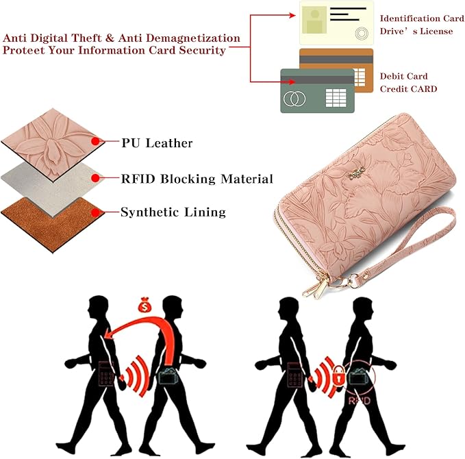 RNIEGA Wallet for Women Clutch Double Zip Around Credit Card Holder Leather Women's Wallet Large Capacity