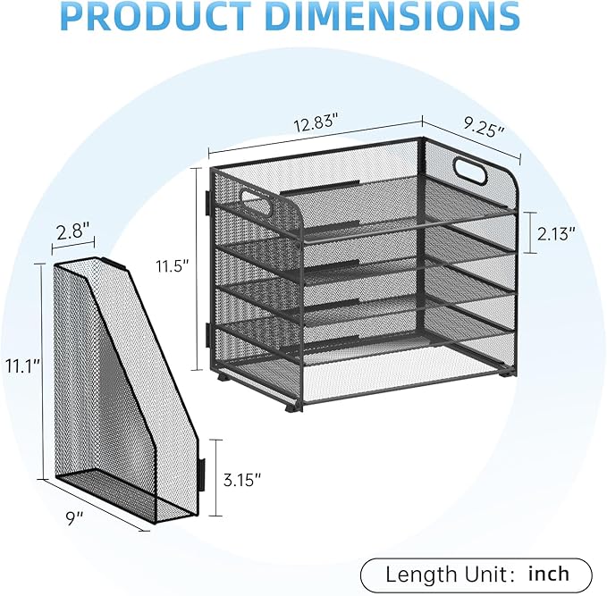 SUPEASY 5-Tier Desk Organizer with File Holder, Desk Organizers and Accessories, Paper Organizer for Desk, Mesh Desktop File Organizer, Workspace Organizers for Office School Home, Black