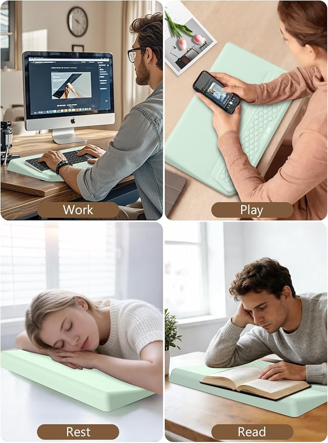 2-in-1 Ergonomic Keyboard Stand with Wrist Rest, Comfy Keyboard Riser Holder with Massage Design, Light Green