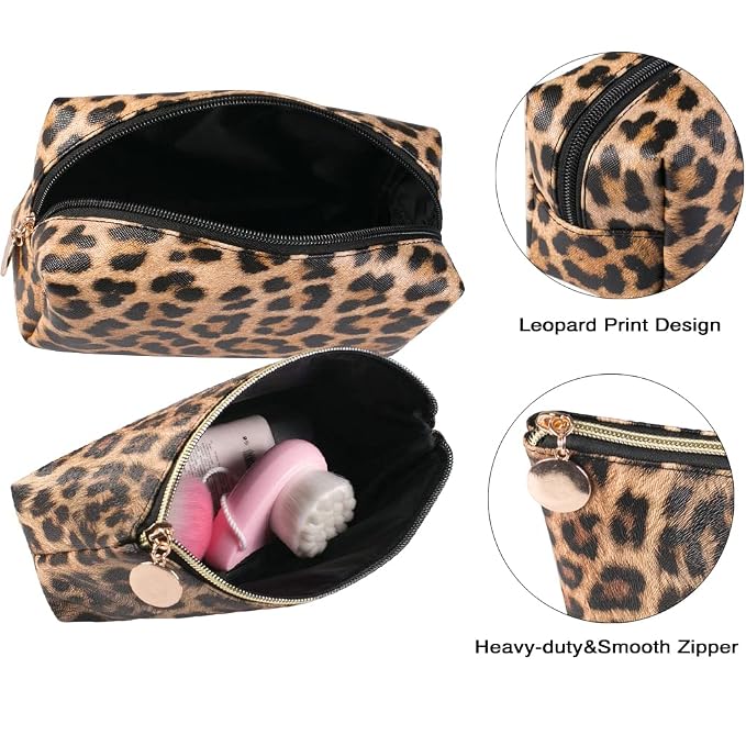 FITINI Leopard Makeup Bag 3 Pack Travel Toiletry Bag Portable Cheetah Printed Women Cosmetic Pouch Organizer with Zipper Waterproof Storage Case for Girls