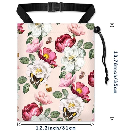 Car Trash Bag Hanging Back of Seat with Adjustable Snap Buckle Strap Cute Printed Drawstring Garbage Bags for Car-Pink Floral