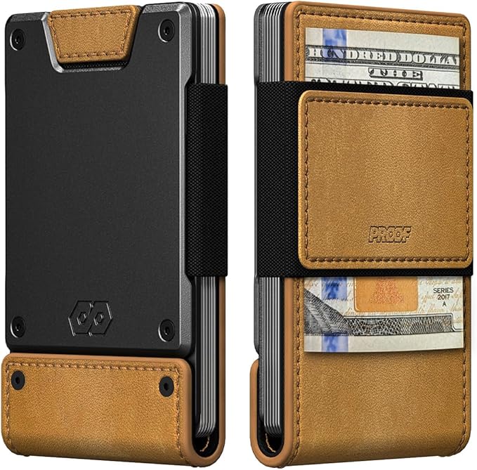 PROOF Wallet | Slim Minimalist Wallets for Men | Leather & Metal | RFID Wallet | Front/Back Pocket | Gift Box | Veteran Owned