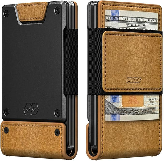 PROOF Wallet | Slim Minimalist Wallets for Men | Leather & Metal | RFID Wallet | Front/Back Pocket | Gift Box | Veteran Owned