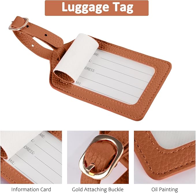 Boutilon Leather Passport Holder Covers Case with Neck Lanyard and Luggage Tag Waterproof RFID Blocking Travel Wallet Solid Color Passport Organization for Women and Men (Caramel Brown)