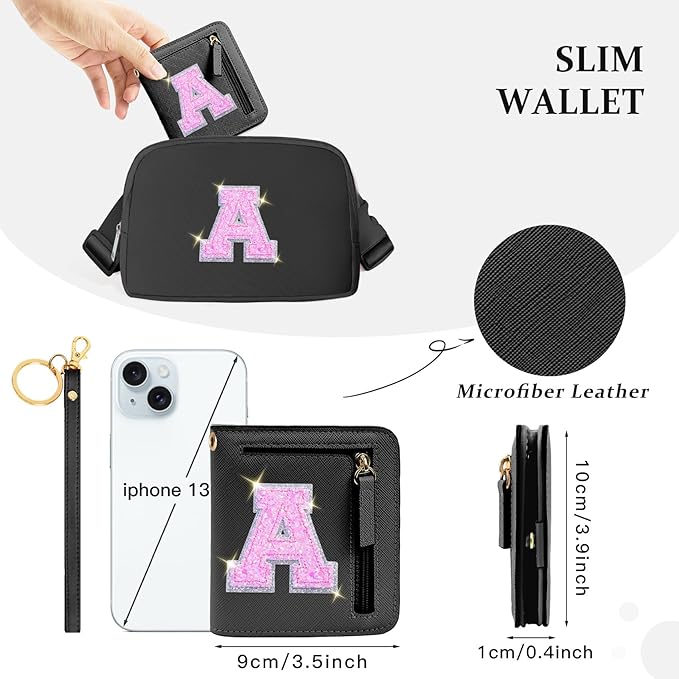 COSHAYSOO Initial RFID Wallet Small Teen Girl Gifts Trendy Stuff Women Birthday Graduation Easter Gift Idea for Girls 6 7 8 9 10 11 12 13 14 Year Old Preppy Cute Girly Travel Necessities Black A