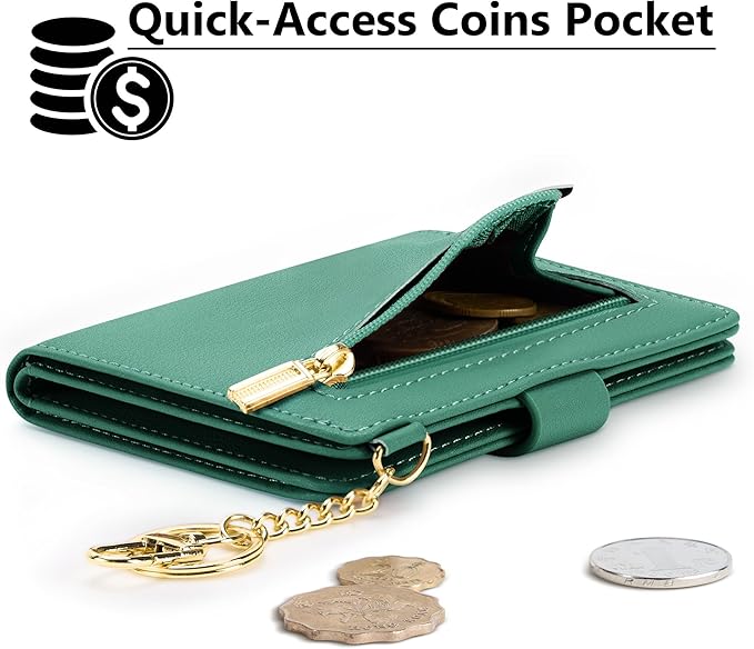 Airkit Small Wallets Woman RFID Blocking Leather Credit Card Holder - with ID Window - Card Wallets for Women - with Zipper Coin Purse - Keychain Wallet