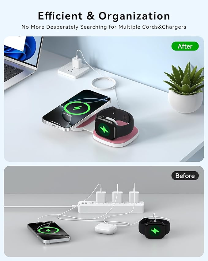 Charging Station for Apple Multiple Devicesï¼? in 1 Foldable Wireless Charger for Magnetic Wireless Charger Station Travel Charging Pad for Apple iPhone 17 16 15 14 13 12 Series& Apple Watch& Airpods