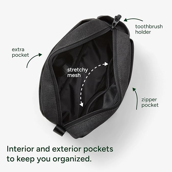 Halfday Sidecar Toiletry Bag: Travel Organizer for Men & Women with Waterproof Pouch, Mesh Pockets, Toothbrush Holder, Hanging Loop (Lightweight, Durable, Water-Resistant), Shadow