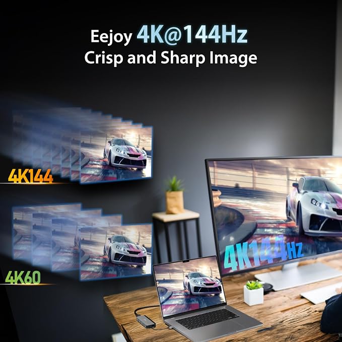 j5create USB-C Hub 4K@144Hz HDMI with 100W Fast Charge and Flexible Ports- Supports Extended 4K Display for Windows and MacBook, USB-A x 3, USB-C x 4, HDMI (JCD362)