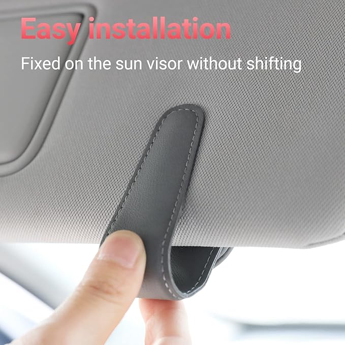 KanSmart Sunglass Holder for Car Visor Sunglasses Clip Magnetic Leather Glasses Eyeglass Holder Interior Car Accessories for Woman Man - 2 Packs Gray
