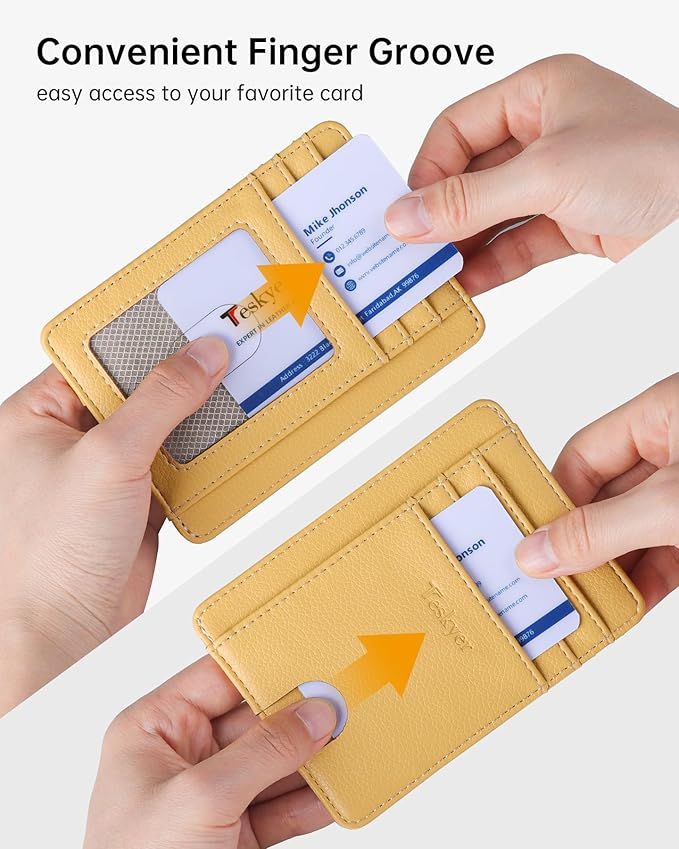 Teskyer Slim Wallet for Men, Minimalist Front Pocket RFID Blocking Leather Wallet Credit Card Holder for Men & Women