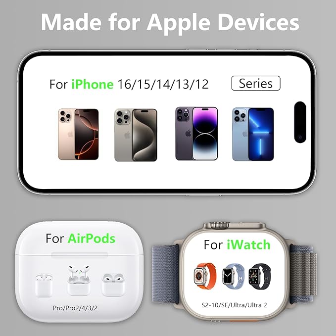 2026 3 in 1 Charging Station for Apple iPhone AirPods Watch with Mag-Safe Charger Wireless Charger Stand for iPhone 17 16 15 14 13 12 Series AirPods iWatch Series - Gifts for Wife & Husband