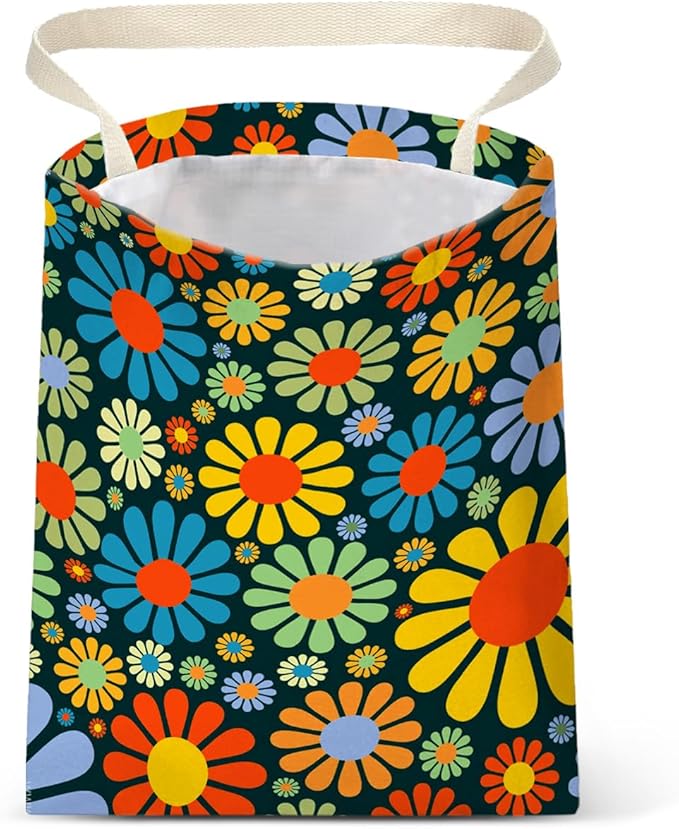Car Trash Bag Hanging No Snap Small Garbage Bag for Car Back Seat Cute Printed One-handed Strap Trash Bags Car Accessories-Hippie Flower Car Trash Bags