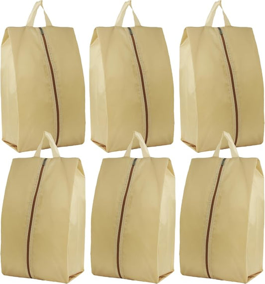 6pcs Portable Shoe Organizer, Travel Pouches with Zipper, Golf Shoe Bags, Clothes Bags, Soccer Cleats Bag Shoe Pouch for Gym, Waterproof, Odor-Resistant (Khaki)