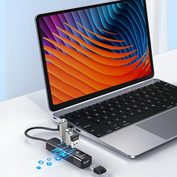 Long USB C Hub 4-Port, USB 3.0 Splitter with 3ft Extended Cable, Type-C Power Delivery Pass-Through Port, Portable Data Hub for Laptop, Desktop, MacBook, Surface,Windows(USB-C/3Ft)