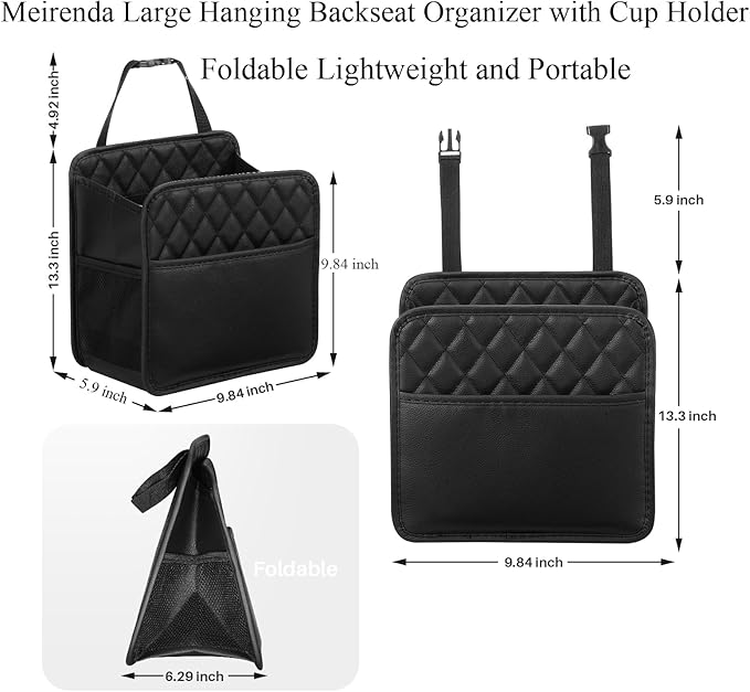 Backseat Car Organizer, Large Hanging Car Organizer Backseat Leather Front & Backseat Multifunctional Waterproof Car Organizers and Storage Back Seat (Black 2Pack)