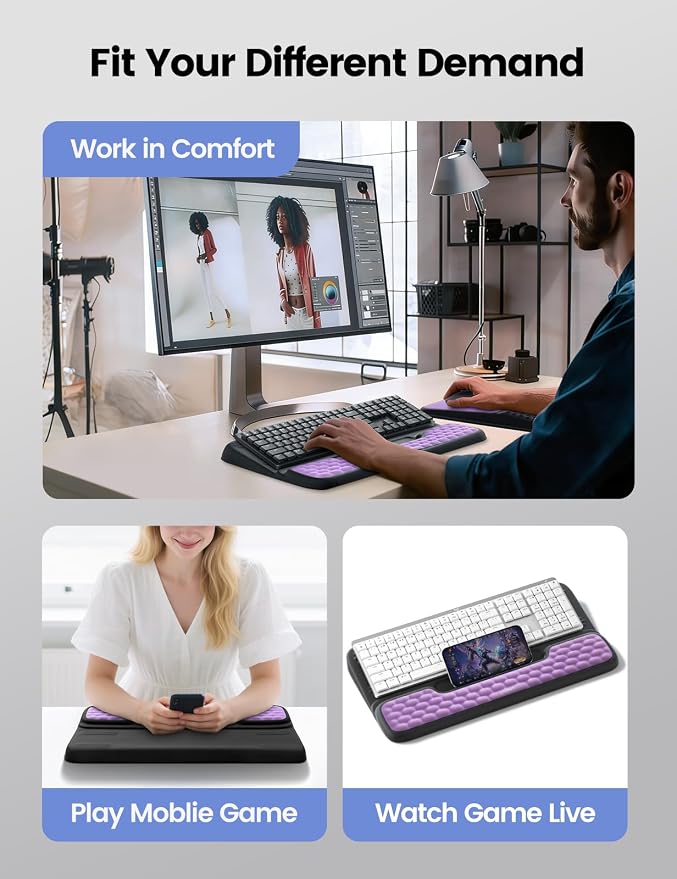 Vaydeer Keyboard Stand and Mouse Pad Set Wrist Rest, Computer Wrist Support Pad, Memory Foam Desk Cushion Mouse Support, Ergonomic Tilt Keyboard Riser Lift, Palm Hand Typing for Office, Home, Gaming
