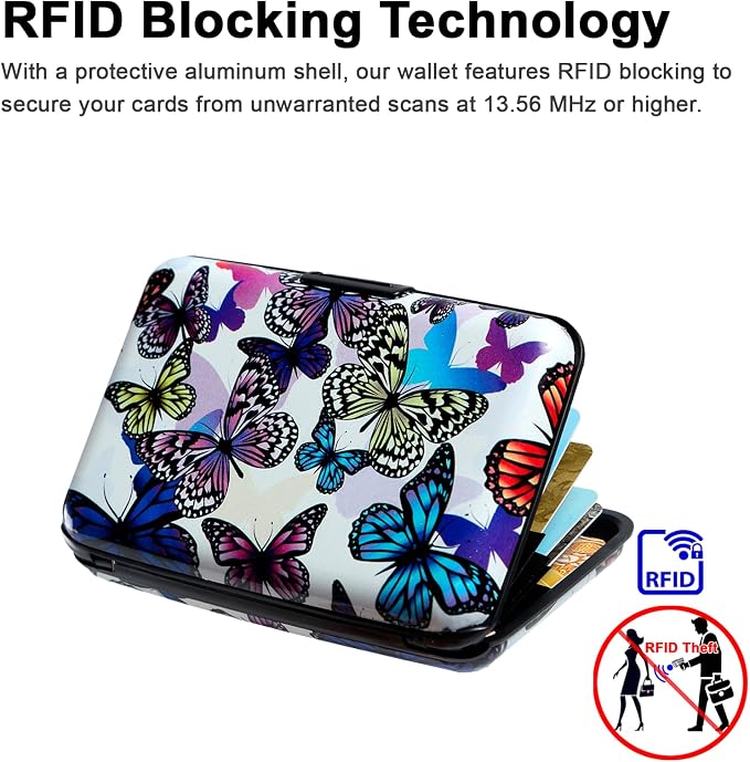 Credit Card Holder, RFID Blocking Small Metal Credit Cards Holder Wallet for Women Men Business Aluminum Protector Sleeves Slim Case (Butterflies)
