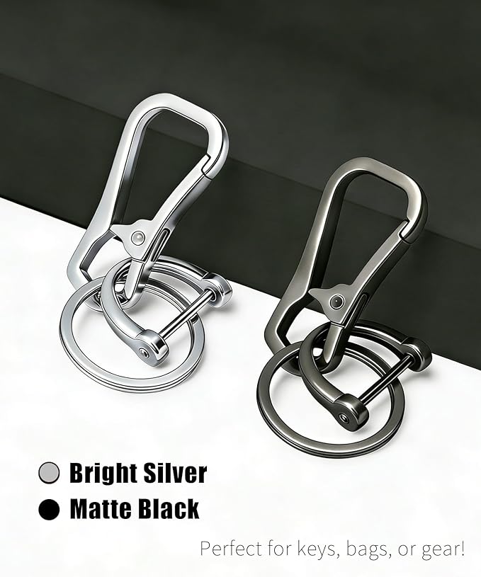 Metal Keychain Clip with Key Rings and D Ring, Heavy Duty Carabiner Key Chain Hook Holder for Car Home Keys