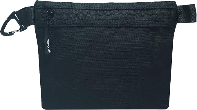 YUMQUA Water-Resistant Zipper Pouch with Carabiner Clip, Small Nylon Multipurpose Travel Digital Cosmetics Toiletry Bag Tool Storage Pouch, Black