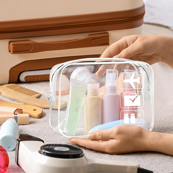 Sogiv 3Pcs TSA Approved Clear Travel Toiletry Bag, Unisex, White+Blue+Pink, 8.3 x 6.3 x 2.4 inches, Waterproof, Easy to Clean, Cosmetic Case, Travel Organizer