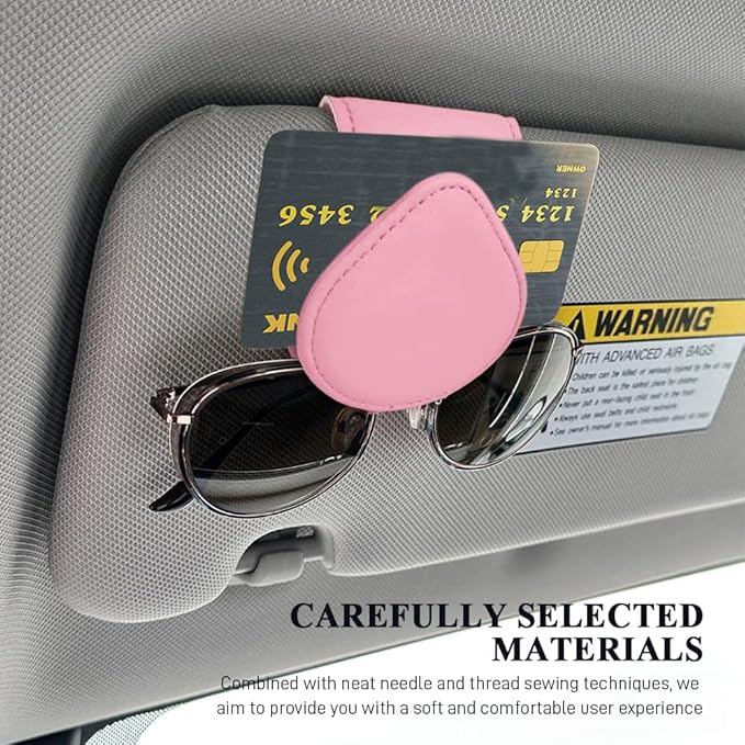 Magnetic Sunglass Holder for Car Visor, Sunglasses Visor Clip, Magnetic Leather Vehicle Glasses Ticket Card Clip, Automotive Eyeglass Hanger Organizer Accessories for Most Vehicles (Pink)