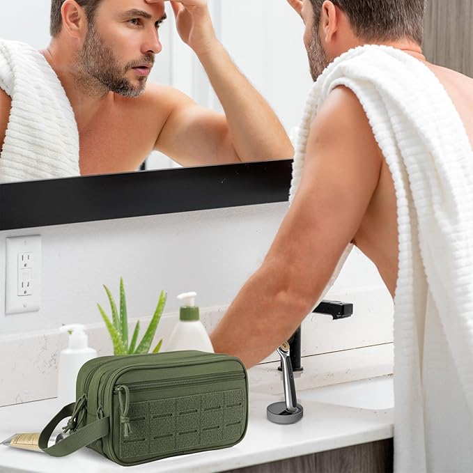 Toiletry Bag for Men - Tactical Hanging Toiletry Bag Small Foldable Shower Bathroom Organizer for Traveling/Cosmetics/Shaving (Black camo)