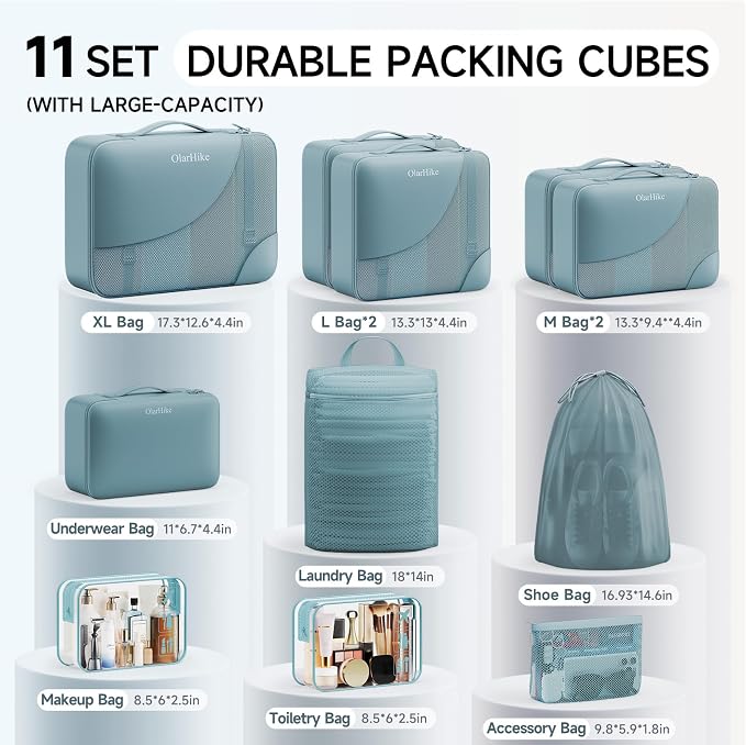 OlarHike 11 Set Packing Cubes for Travel, Gifts for Women Mom,Anti-Tearing Suitcase Organizer with Over 1000 pcs Mesh Holes,Vacation Essentials & Accessories for Cruise Ship