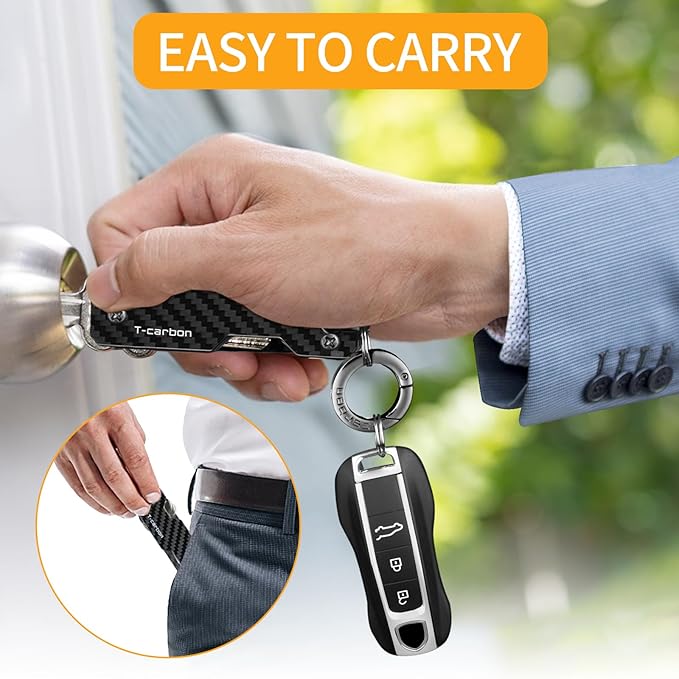 T-carbon Carbon Fiber Key Organizer, Mens Compact Key Holder Key Case for Key Chains Car Keys, Minimalist Keychain Holder Pocket-Sized, Secures 2-6 Keys