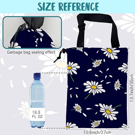 Car Garbage Bag Colorful Floral Spring Daisy Drawstring Car Trash Bag Hanging for Back Seat with Adjustable Buckle Canvas Vehicle Trash Can Easy-to-Install