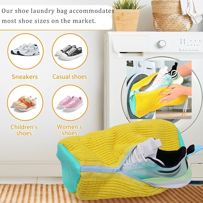 Laundry Shoe Bags for Washing Machine, 2Pcs Shoe Washing Bag Shoe Laundry Bag for Washer and Dryer Reusable Shoe Washing Bags Shoe Washing Machine Bag (Yellow-2Pcs)