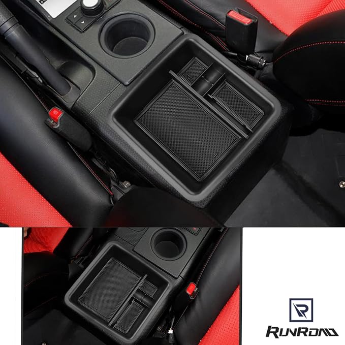 RUNROAD Center Console Organizer Compatible with FJ Cruiser (2007-2021) Accessories, Insert Armrest Box ABS Secondary Storage Tray Coin Container, Black